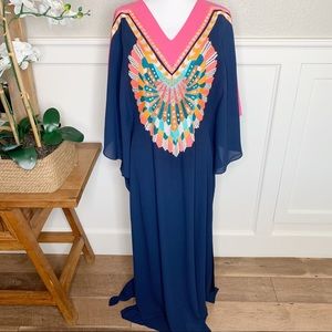 Ranna Gill Blue|Pink Embroidered Tunic Small